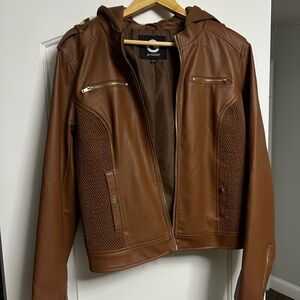 GUESS Brown leather jacket with detailing and pockets